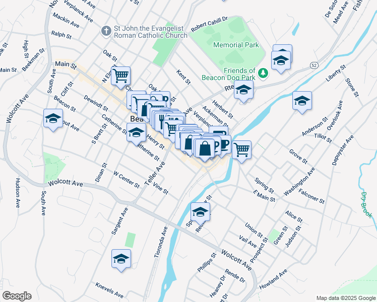 map of restaurants, bars, coffee shops, grocery stores, and more near 396 Main Street in Beacon
