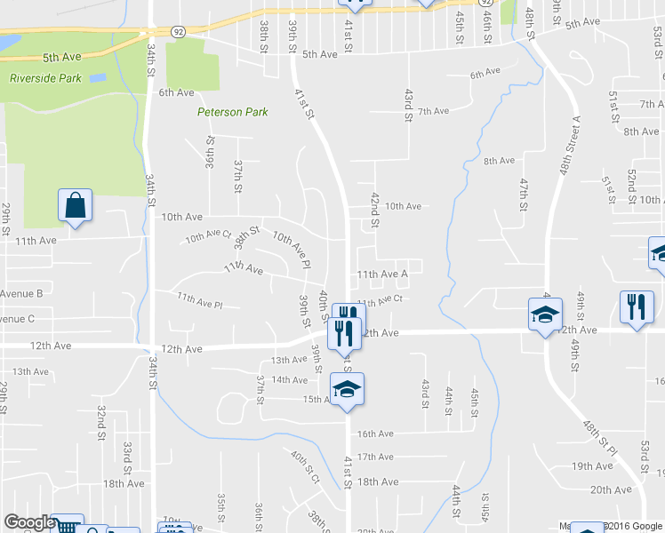 map of restaurants, bars, coffee shops, grocery stores, and more near 1012 40th Street in Moline