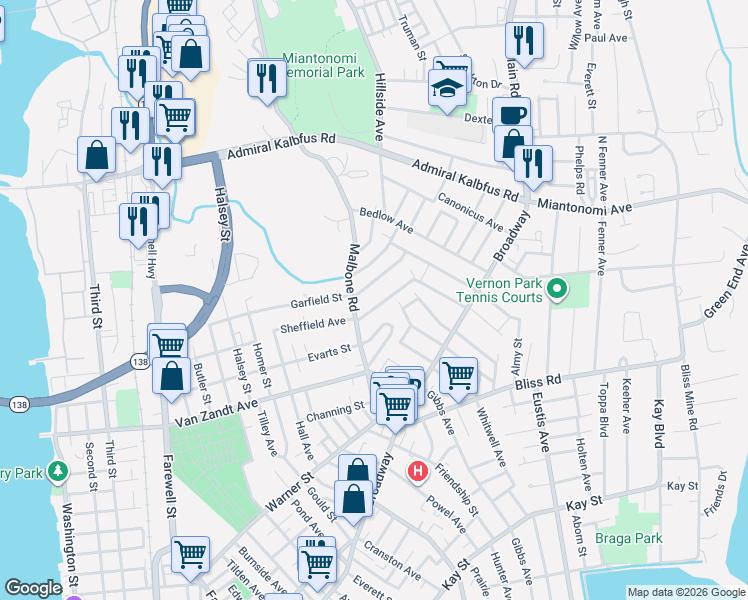 map of restaurants, bars, coffee shops, grocery stores, and more near in Newport