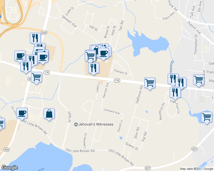 map of restaurants, bars, coffee shops, grocery stores, and more near 21 Herman Avenue in Newburgh