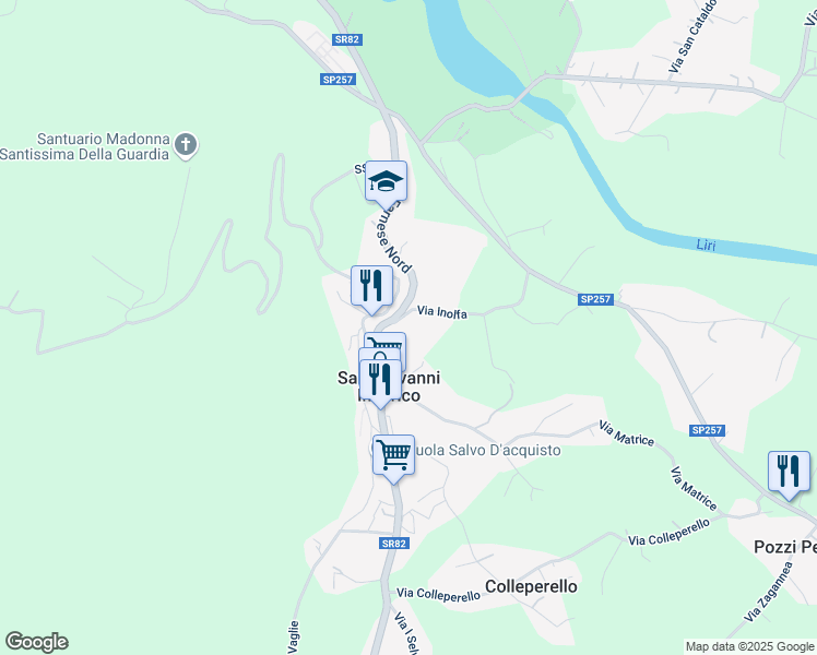 map of restaurants, bars, coffee shops, grocery stores, and more near 36 Strada Regionale 82 in San Giovanni Incarico