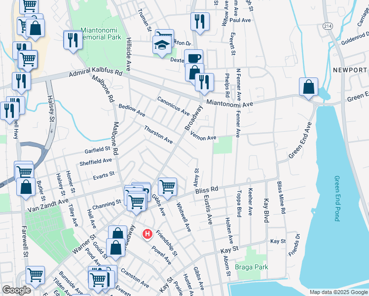 map of restaurants, bars, coffee shops, grocery stores, and more near 6 County Street in Newport