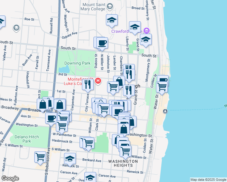 map of restaurants, bars, coffee shops, grocery stores, and more near in Newburgh