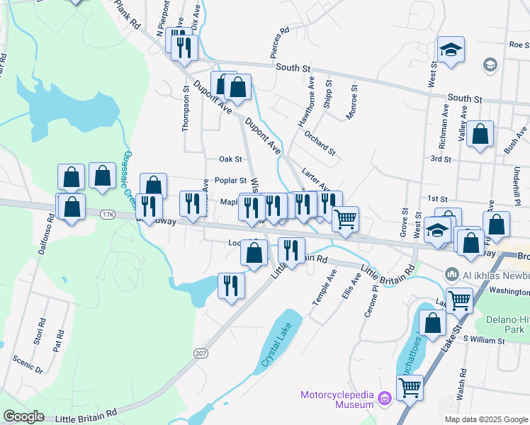 map of restaurants, bars, coffee shops, grocery stores, and more near 82 Wisner Avenue in Newburgh