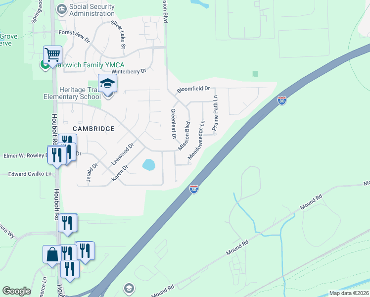map of restaurants, bars, coffee shops, grocery stores, and more near 1012 Mission Boulevard in Joliet