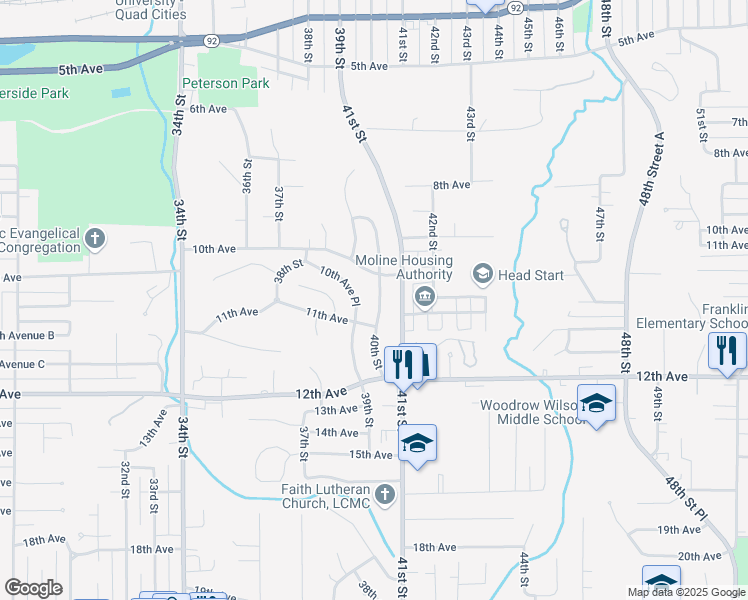 map of restaurants, bars, coffee shops, grocery stores, and more near 1009 40th Street in Moline
