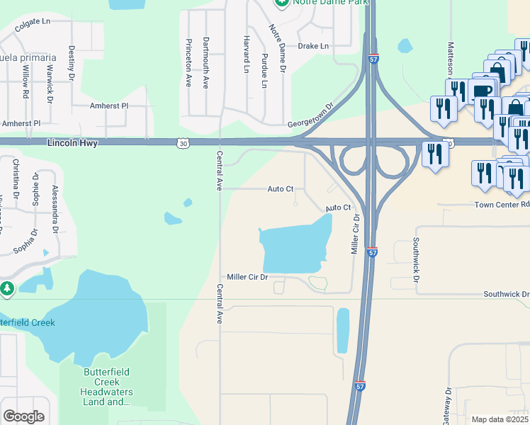 map of restaurants, bars, coffee shops, grocery stores, and more near 5529 Auto Court in Matteson