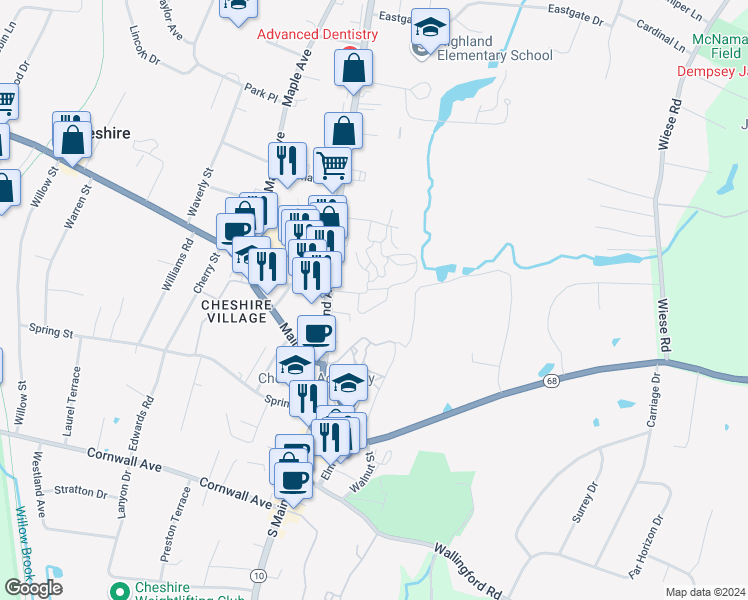 map of restaurants, bars, coffee shops, grocery stores, and more near 217 East Mitchell Avenue in Cheshire