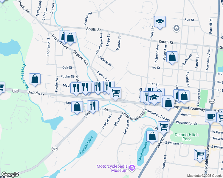map of restaurants, bars, coffee shops, grocery stores, and more near 4 Larter Avenue in Newburgh