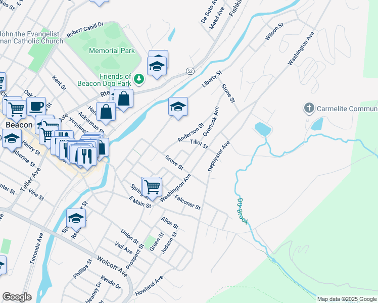 map of restaurants, bars, coffee shops, grocery stores, and more near 31 Overlook Avenue in Beacon