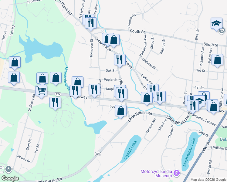 map of restaurants, bars, coffee shops, grocery stores, and more near 6 Maple Street in Newburgh