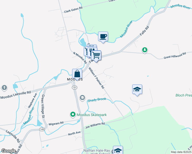 map of restaurants, bars, coffee shops, grocery stores, and more near 22 William F Palmer Road in East Haddam