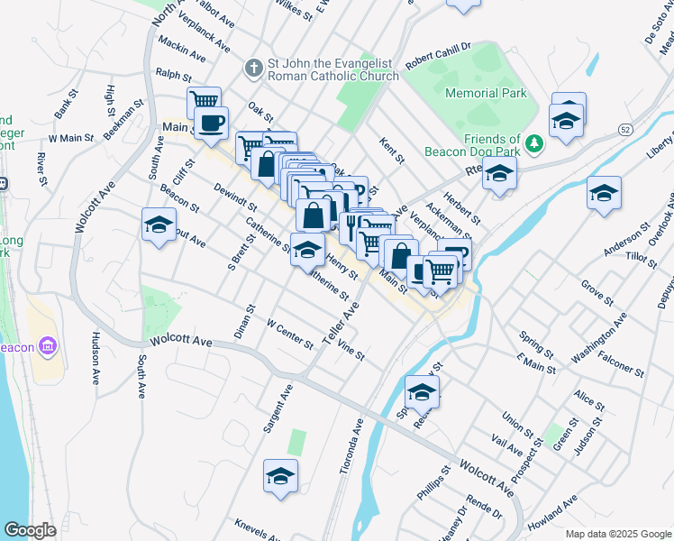 map of restaurants, bars, coffee shops, grocery stores, and more near 19 Henry Street in Beacon