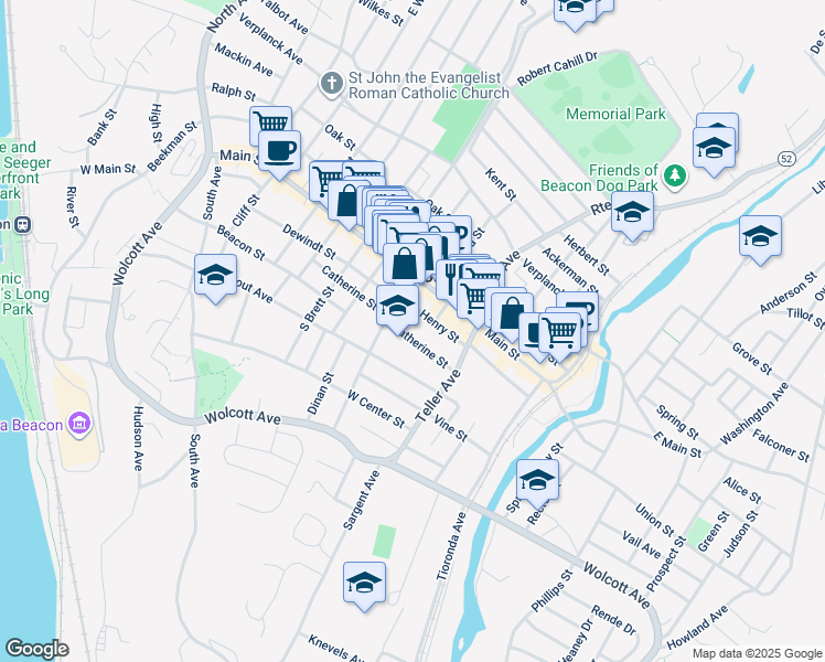 map of restaurants, bars, coffee shops, grocery stores, and more near 19 Henry Street in Beacon