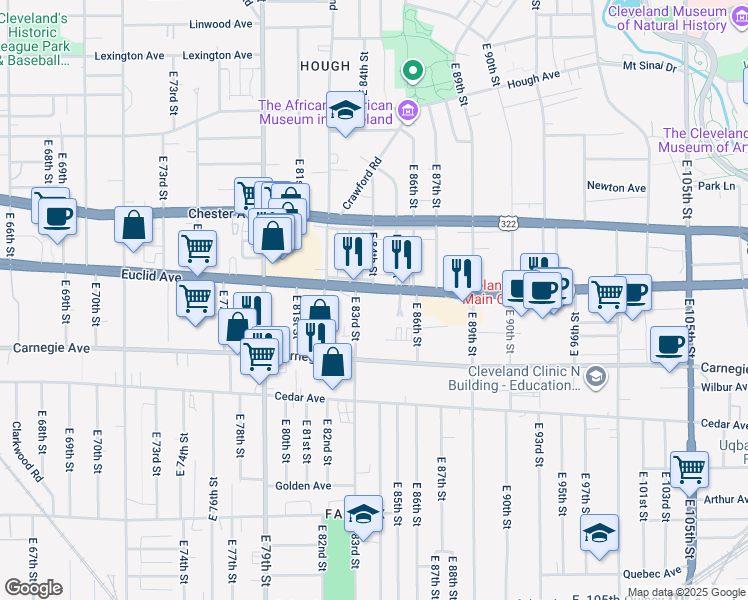 map of restaurants, bars, coffee shops, grocery stores, and more near 8417 U.S. 20 in Cleveland