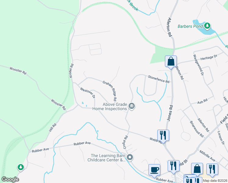 map of restaurants, bars, coffee shops, grocery stores, and more near 101 Graham Ridge Road in Naugatuck