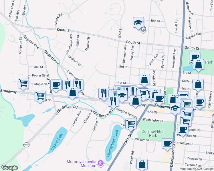 map of restaurants, bars, coffee shops, grocery stores, and more near 65 Orchard Street in Newburgh