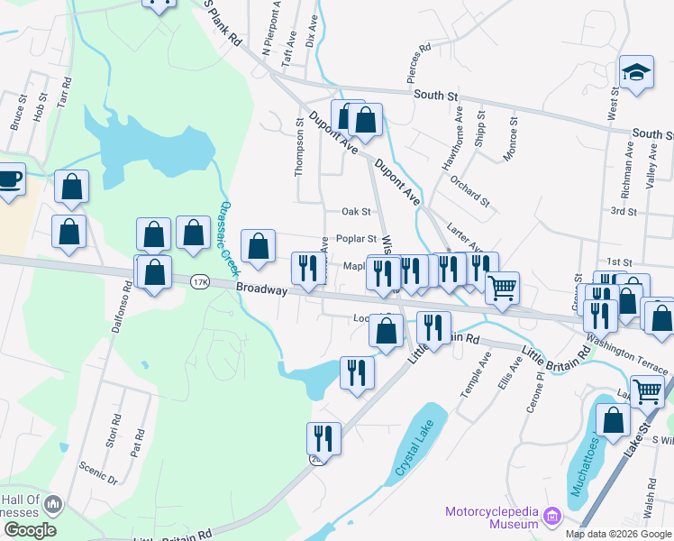 map of restaurants, bars, coffee shops, grocery stores, and more near 32 Maple Street in Newburgh