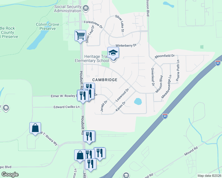 map of restaurants, bars, coffee shops, grocery stores, and more near 3513 Christine Avenue in Joliet