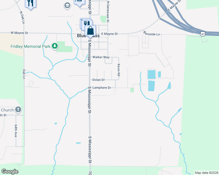 map of restaurants, bars, coffee shops, grocery stores, and more near 212 Lamphere Drive in Blue Grass