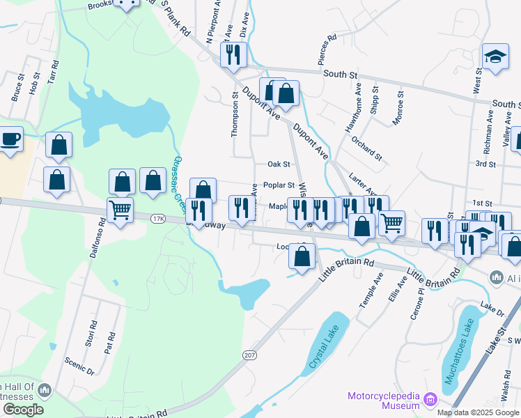 map of restaurants, bars, coffee shops, grocery stores, and more near 32 Maple Street in Newburgh