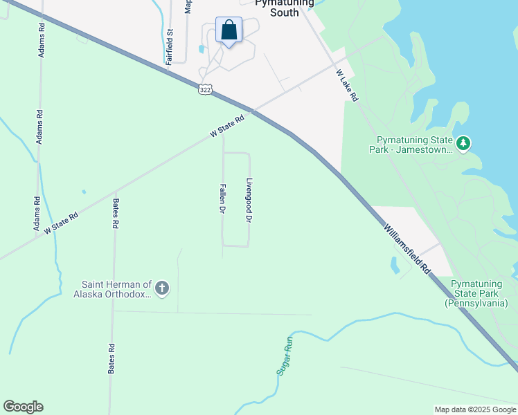 map of restaurants, bars, coffee shops, grocery stores, and more near 15648 Livengood Drive in Jamestown