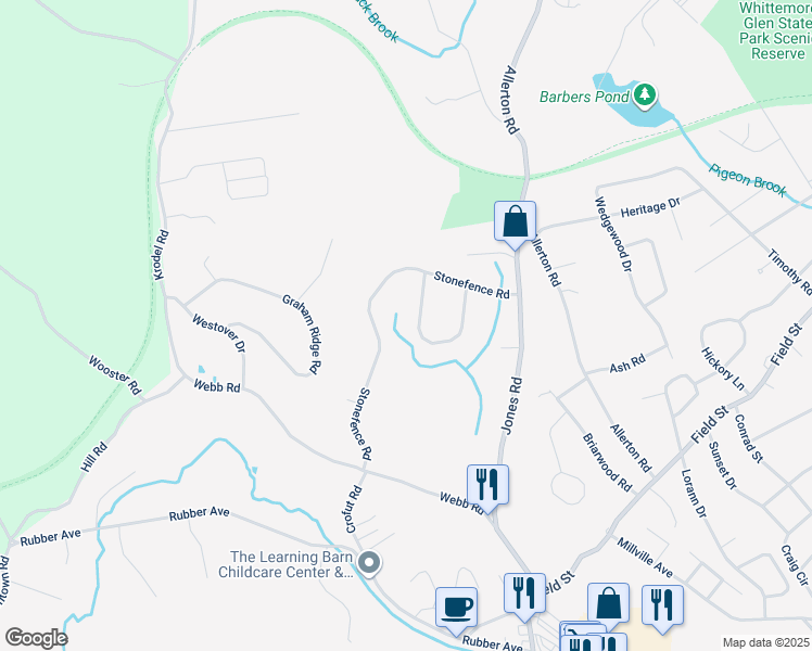 map of restaurants, bars, coffee shops, grocery stores, and more near 174 Wildwood Circle in Naugatuck