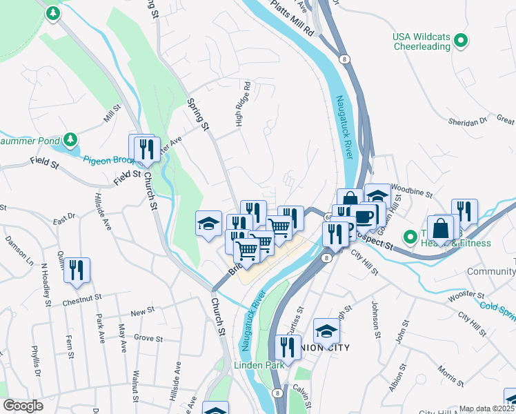 map of restaurants, bars, coffee shops, grocery stores, and more near 24 Anderson Street in Naugatuck