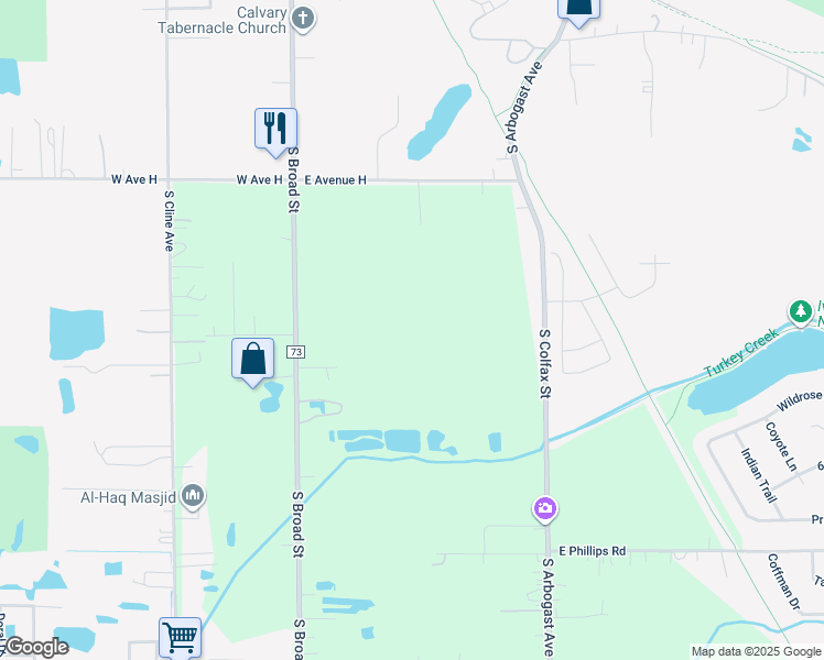 map of restaurants, bars, coffee shops, grocery stores, and more near 1314 North Wood Street in Griffith
