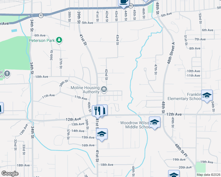 map of restaurants, bars, coffee shops, grocery stores, and more near 1050-1098 42nd Street in Moline