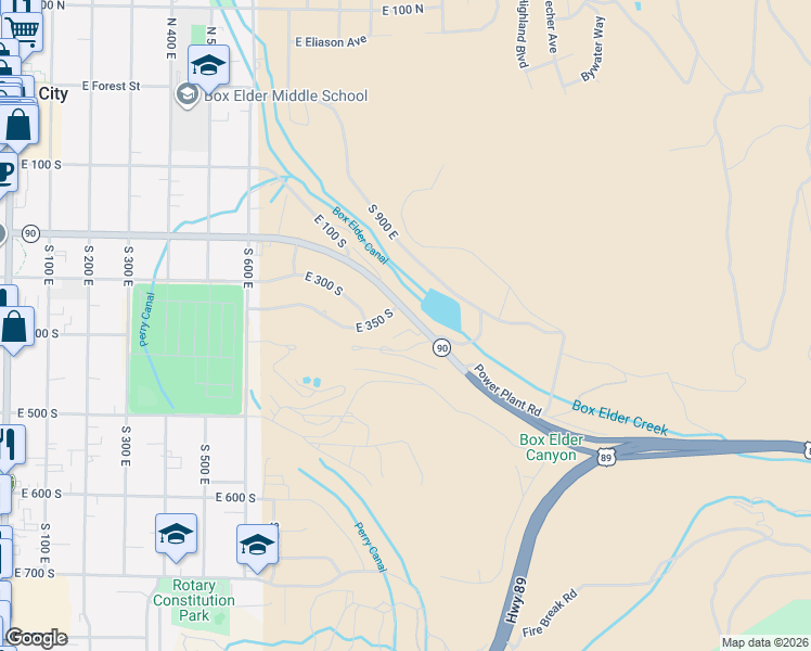 map of restaurants, bars, coffee shops, grocery stores, and more near 1060 East 200 South in Brigham City