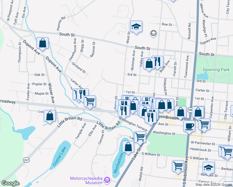 map of restaurants, bars, coffee shops, grocery stores, and more near 59 Grove Street in Newburgh