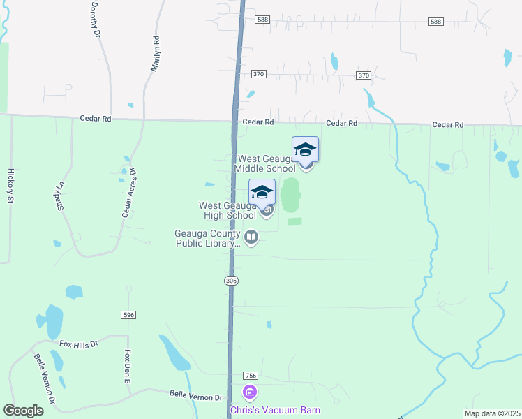 map of restaurants, bars, coffee shops, grocery stores, and more near 13401 Chillicothe Road in Chesterland