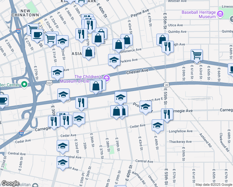 map of restaurants, bars, coffee shops, grocery stores, and more near 3900 U.S. 20 in Cleveland