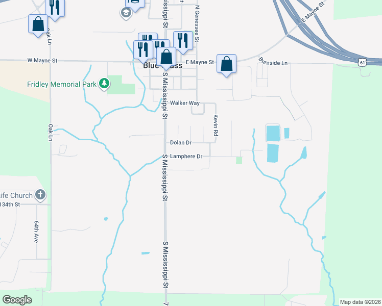 map of restaurants, bars, coffee shops, grocery stores, and more near 212 Lamphere Drive in Blue Grass
