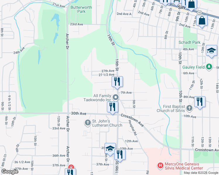 map of restaurants, bars, coffee shops, grocery stores, and more near 1833 28th 1/2 Avenue in East Moline