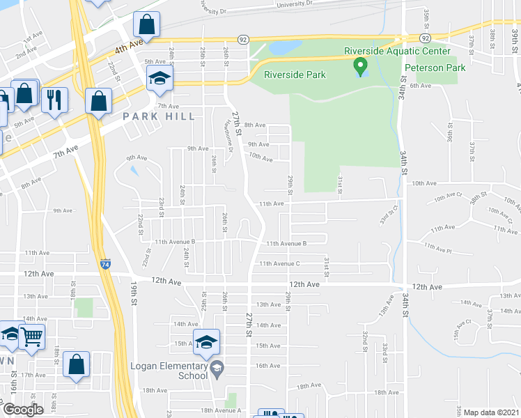 map of restaurants, bars, coffee shops, grocery stores, and more near 2714 11th Avenue in Moline