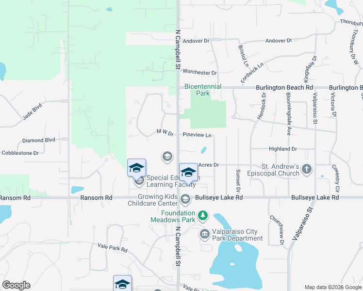 map of restaurants, bars, coffee shops, grocery stores, and more near 3902 N Campbell St in Valparaiso