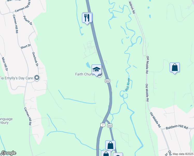 map of restaurants, bars, coffee shops, grocery stores, and more near 600 Danbury Road in New Milford