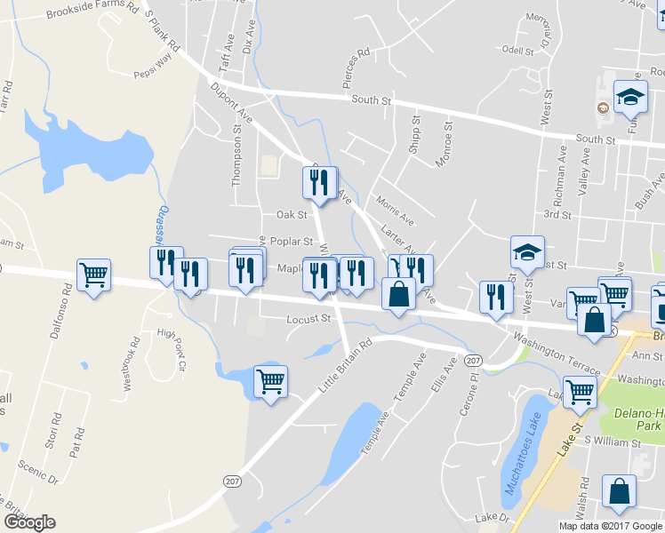 map of restaurants, bars, coffee shops, grocery stores, and more near 82 Wisner Avenue in Newburgh