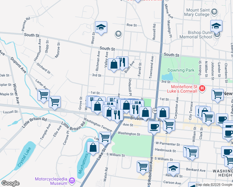 map of restaurants, bars, coffee shops, grocery stores, and more near 428 1st Street in Newburgh