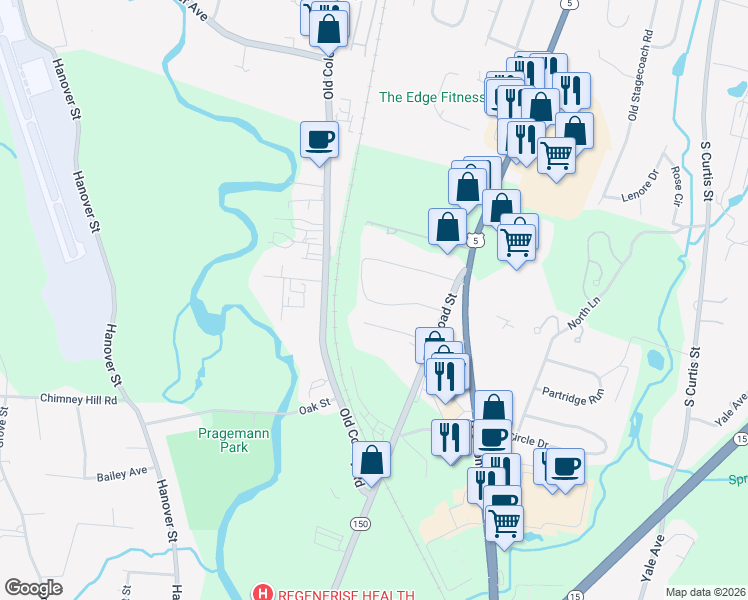 map of restaurants, bars, coffee shops, grocery stores, and more near 96 Stephen Barberino Way in Wallingford