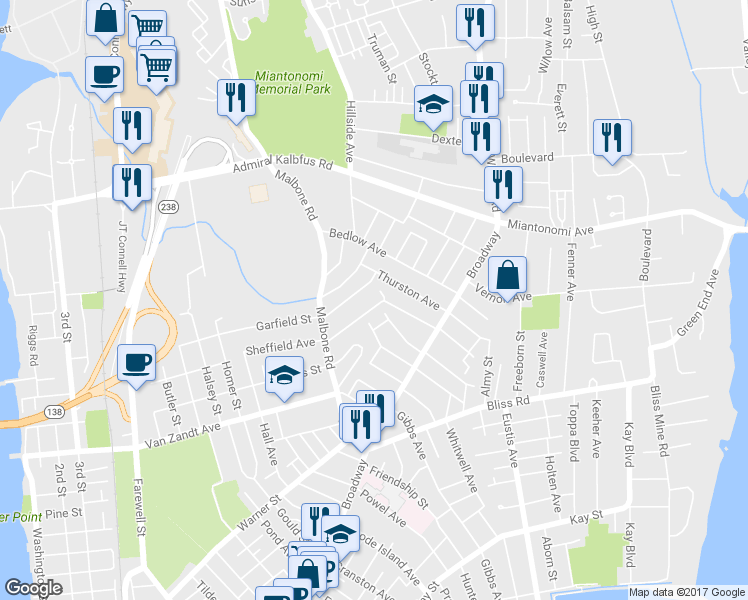 map of restaurants, bars, coffee shops, grocery stores, and more near 30 Russell Avenue in Newport