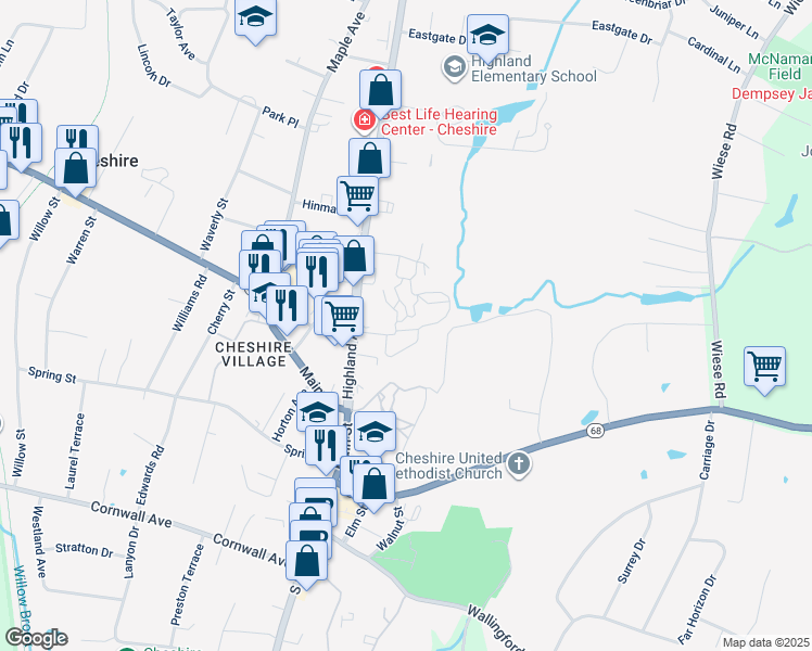 map of restaurants, bars, coffee shops, grocery stores, and more near 217 East Mitchell Avenue in Cheshire