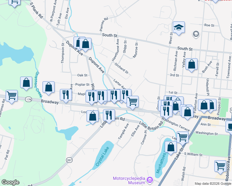 map of restaurants, bars, coffee shops, grocery stores, and more near 107 Dupont Avenue in Newburgh