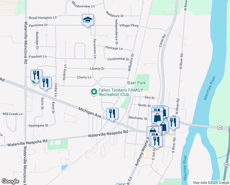 map of restaurants, bars, coffee shops, grocery stores, and more near 818 Avalon Rd in Waterville