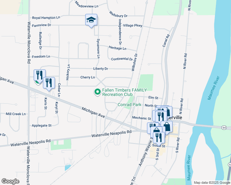 map of restaurants, bars, coffee shops, grocery stores, and more near 818 Avalon Road in Waterville
