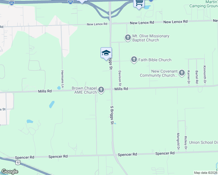 map of restaurants, bars, coffee shops, grocery stores, and more near 1525 Mills Road in Joliet
