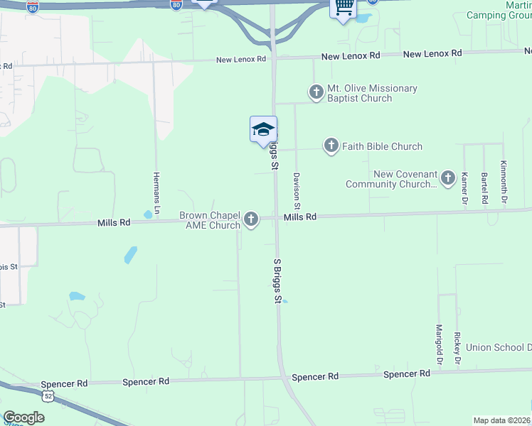 map of restaurants, bars, coffee shops, grocery stores, and more near 1523 Mills Road in Joliet