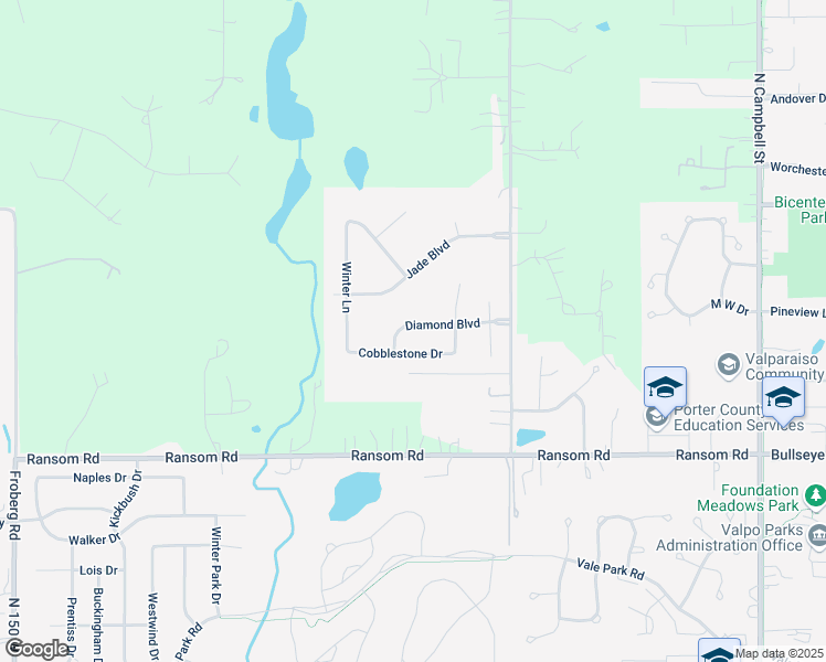 map of restaurants, bars, coffee shops, grocery stores, and more near 1551 Diamond Boulevard in Valparaiso